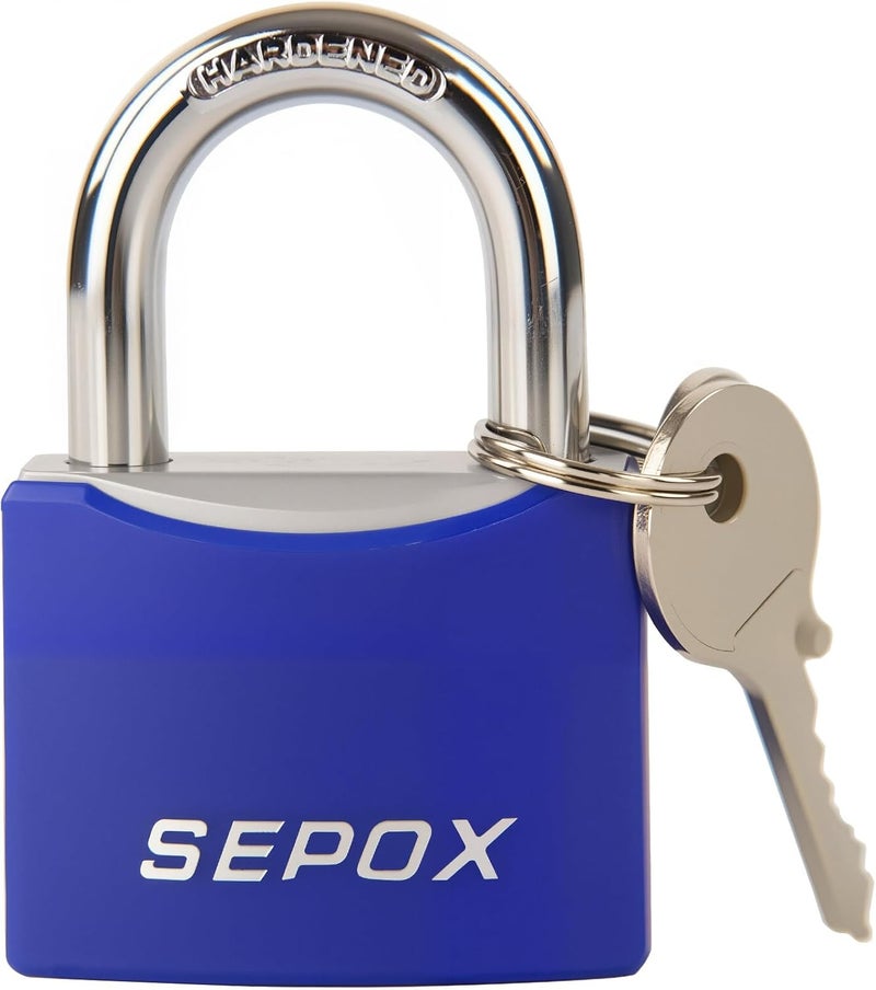 SEPOX ® Large Outdoor Padlock, Heavy Duty 50mm 2" All-Weather Keyed Padlock - Solid Steel Body with 2pcs Keys, Waterproof Blue Cover, Ideal for Gates, Fences, Chain, Gym Lockers, Toolboxes & Sheds - Image 1